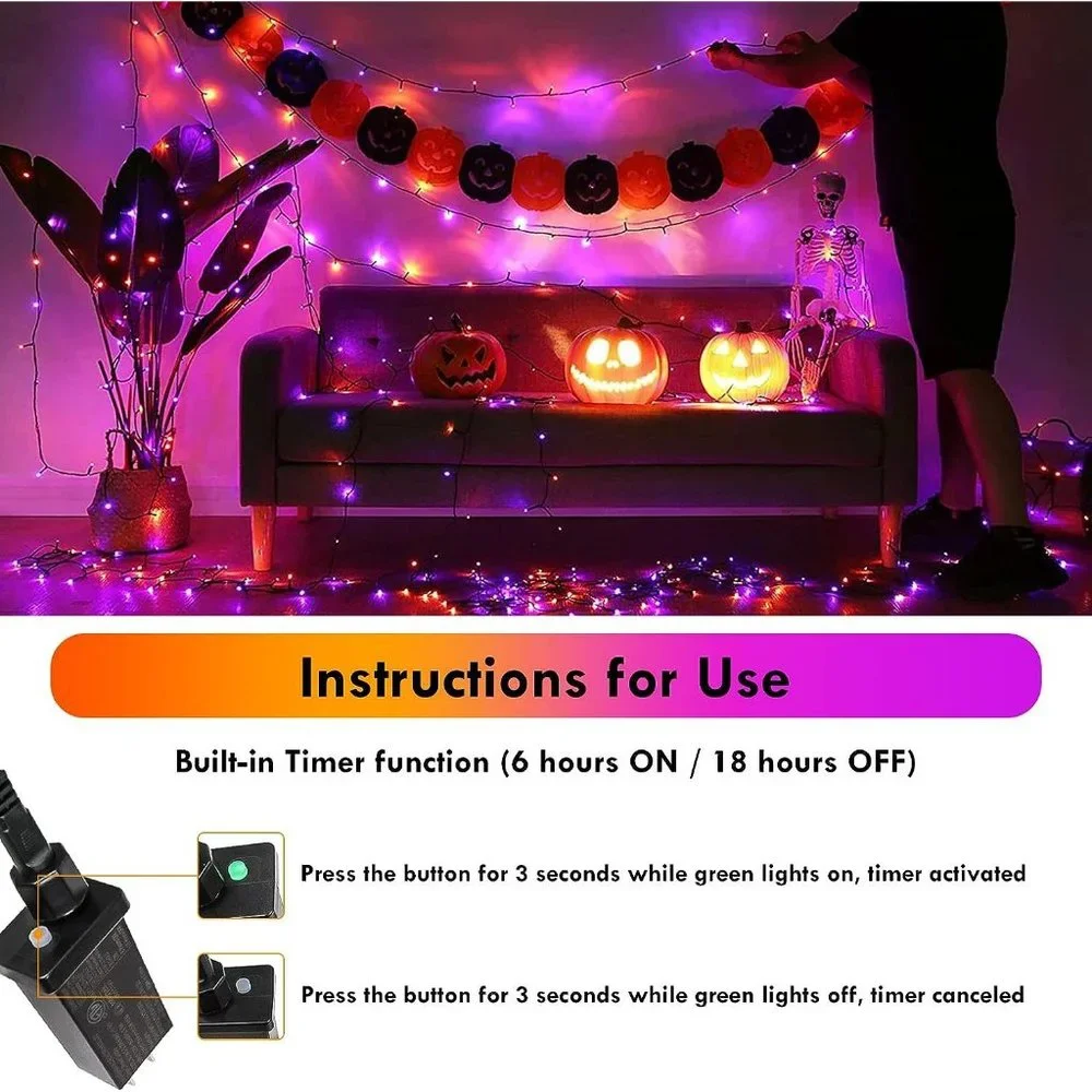 Halloween 2-Pack 66FT 200 LED Orange and Purple Waterproof Tree Light with Timer